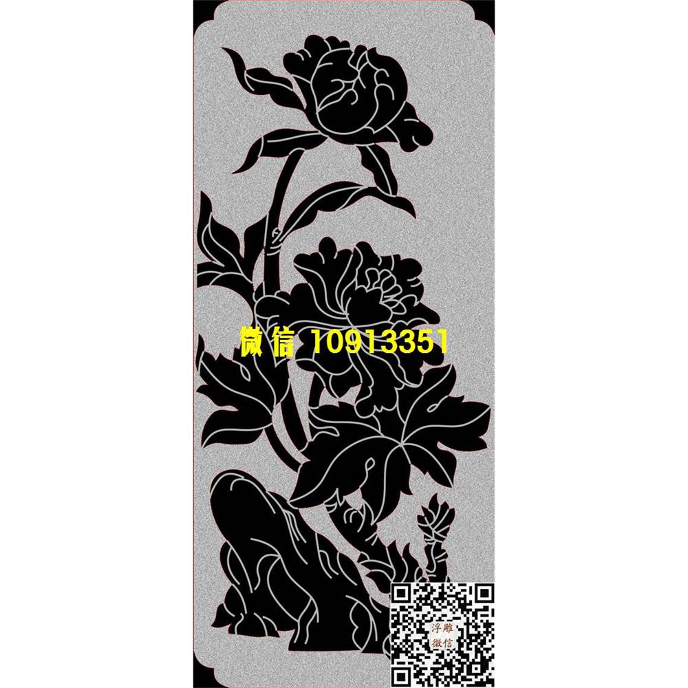 精雕图13aa牡丹花栏板精雕图线雕图线条图单线铣底图_电脑雕刻plt文泰矢量图精雕图浮雕图